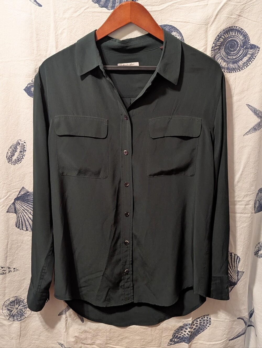 Equipment Femme Green Slim Signature Silk Shirt Size Small